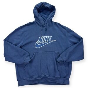 Vintage Nike Sweatshirt Mens Large Blue Hoodie Spellout Swoosh Y2K Fleece Skater